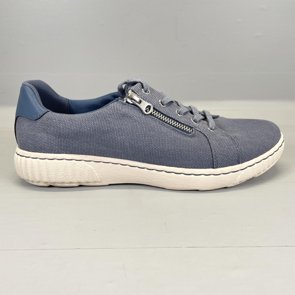 Clarks Caroline Echo Shoes Womens Size 10 M Blue Canvas Lace Up Zip Sneakers